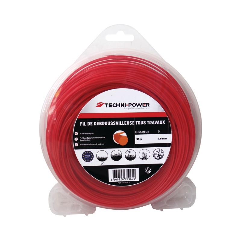 FIL NYLON ROND Ø1,6MM COQUE DÉVIDOIR 90M TECHNI-POWER FIL NYLON ROND Ø1,6MM COQUE DÉVIDOIR 90M TECHNI-POWER