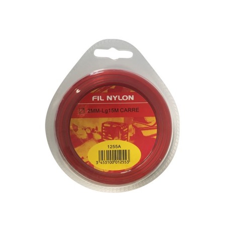 FIL NYLON CARRE 15M 2MM ROUGE DEVIDOIR