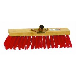 Balai cantonnier PVC rouge / Monture bois avec douille métal