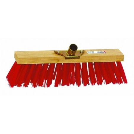 Balai cantonnier PVC rouge / Monture bois avec douille métal