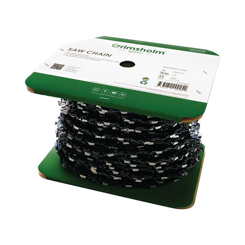 CHAINE TRONCONNEUSE 100 PIEDS 1/4" .043" (1,1 mm) GRIMSHOLM CHAINE TRONCONNEUSE 100 PIEDS 1/4" .043" (1,1 mm) GRIMSHOLM