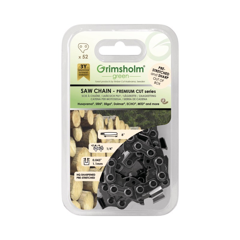 CHAINE TRONCONNEUSE 1/4" .043" (1,1 mm) 52 ENTRAINEURS GRIMSHOLM CHAINE TRONCONNEUSE 1/4" .043" (1,1 mm) 52 ENTRAINEURS GRIMSHOLM