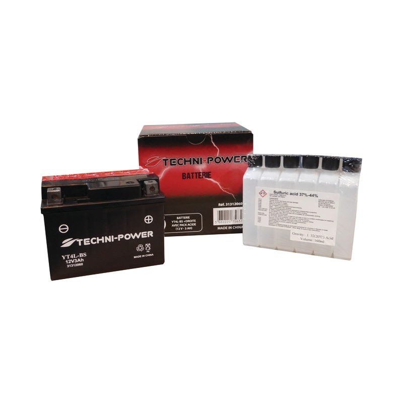 BATTERIE TYPE YT4L-BS ( + A DROITE) AVEC PACK ACIDE BATTERIE TYPE YT4L-BS ( + A DROITE) AVEC PACK ACIDE