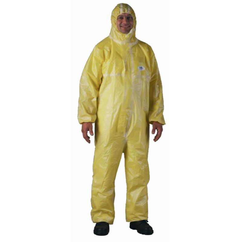 Combinaison 65g Type 4 'TAPE SEAM' SMS jaune, cagoule Combinaison 65g Type 4 'TAPE SEAM' SMS jaune, cagoule