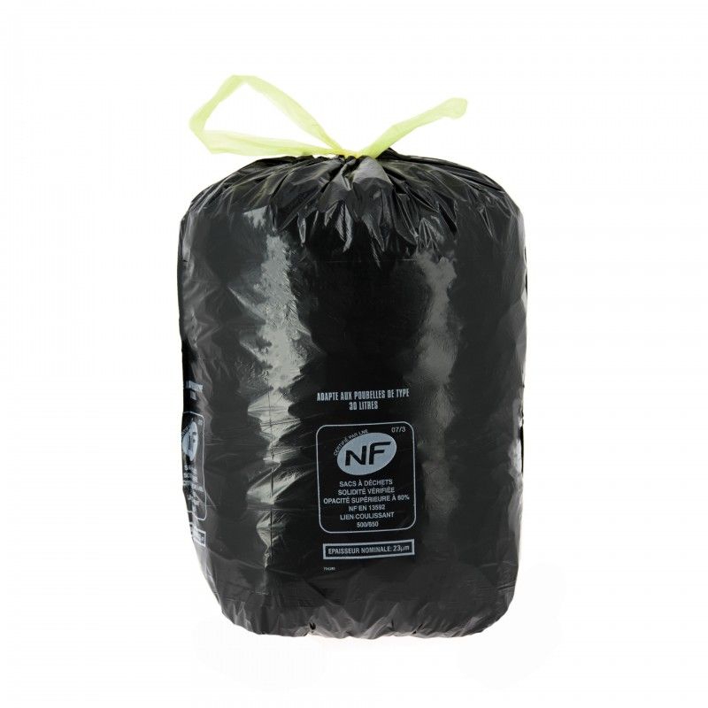 Sacs poubelle noir liens coulissants NF Sacs poubelle noir liens coulissants NF