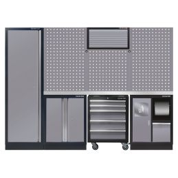 Mobilier d'atelier 3 meubles bas - gris plan de travail inox