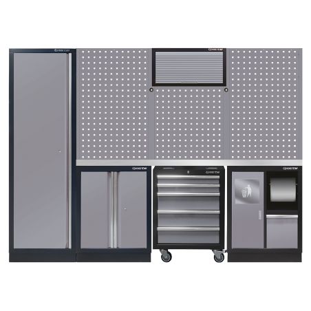 Mobilier d'atelier 3 meubles bas - gris plan de travail inox