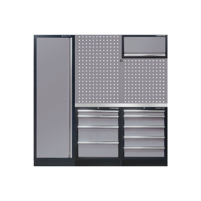 Demi mobilier d'atelier option droite - gris plan de travail inox Demi mobilier d'atelier option droite - gris plan de travail inox