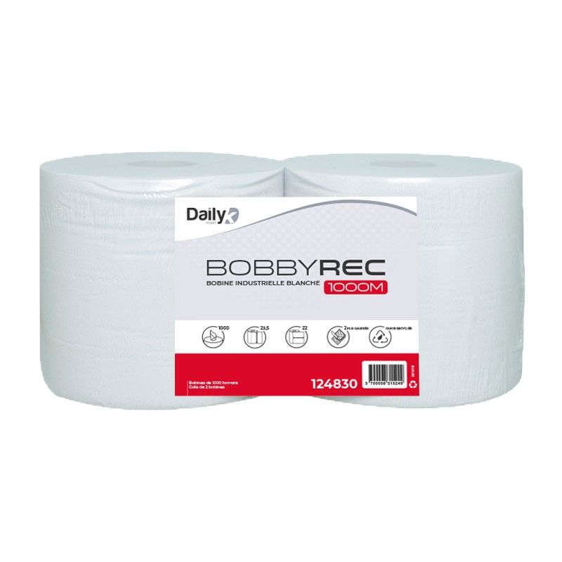 BOBBYREC 1000M blanc Bobine recyclée 1000 fts 24x22 - Lot de 2 BOBBYREC 1000M blanc Bobine recyclée 1000 fts 24x22 - Lot de 2