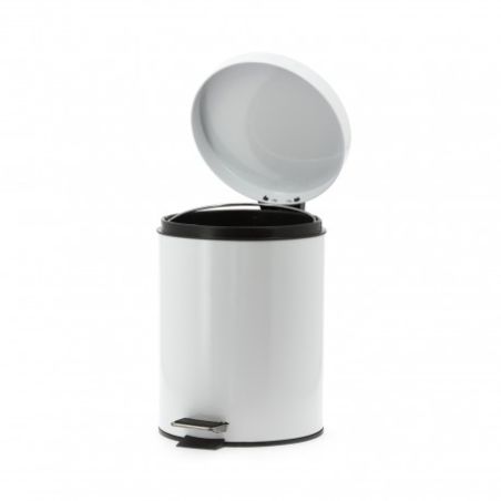 Poubelle en métal laqué blanc à pédale 5L