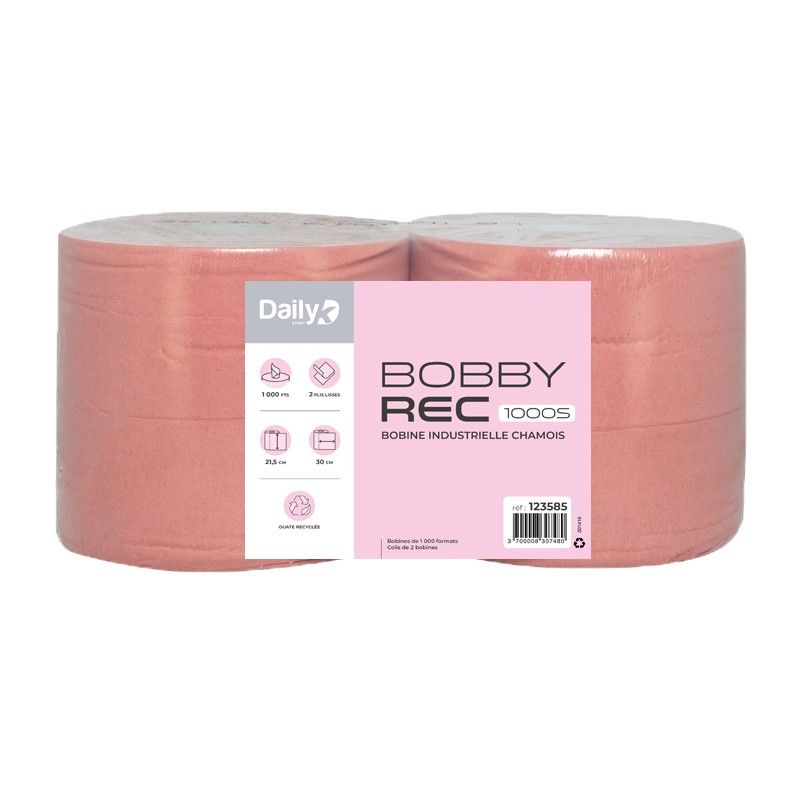 Bobine Industrielle Chamois Bobby Rec 1000S – Ouate Recyclée – 2 Plis – Pack de 2