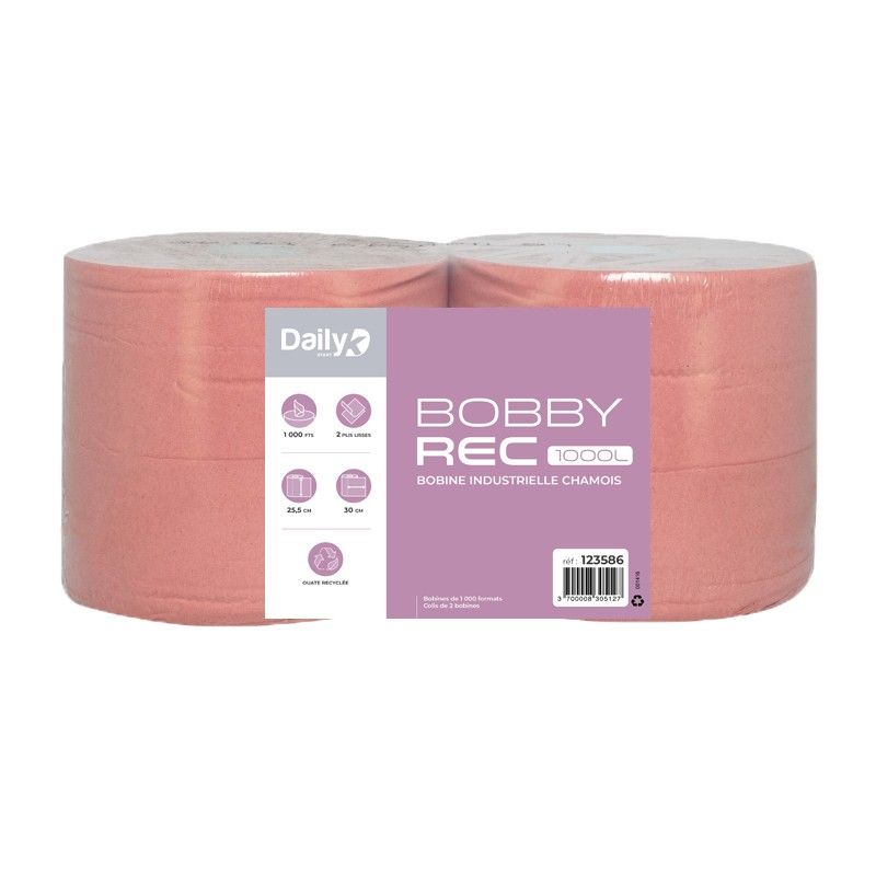 Bobine Industrielle Chamois Bobby Rec 1000L – Ouate Recyclée – 2 Plis – Pack de 2 Bobine Industrielle Chamois Bobby Rec 1000L – Ouate Recyclée – 2 Plis – Pack de 2