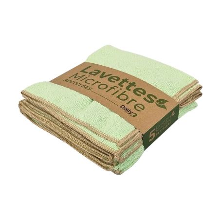 Lavette microfibre 38X38cm recyclée DAILY K GREEN- Lot de 5