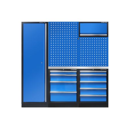 Demi mobilier d'atelier option droite - bleu plan de travail inox