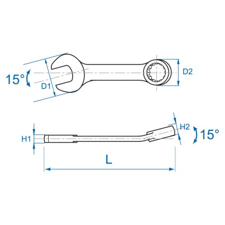Clé mixte courte métrique Oeil incliné à 15° 12 pans