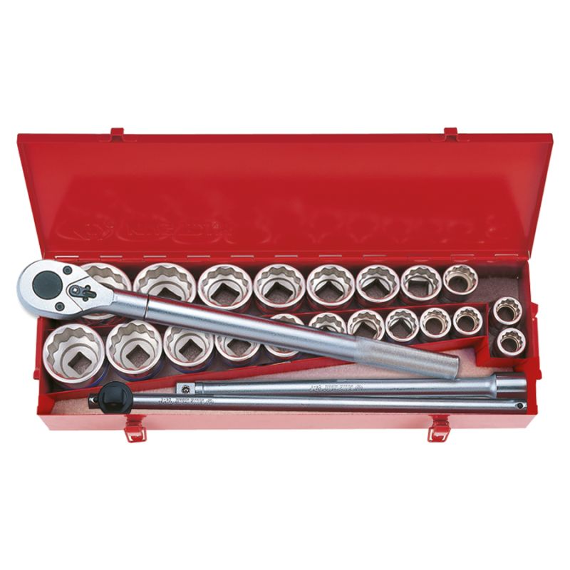 Coffret douille 3/4 pouce et métrique, 12 pans, 24 pièces Coffret douille 3/4 pouce et métrique, 12 pans, 24 pièces