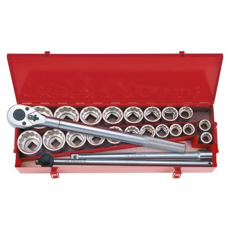 Coffret douille 3/4 pouce et métrique, 12 pans, 24 pièces