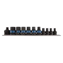 Jeu de 10 douilles Torx Eà choc + accessoires en rail E5 à E20