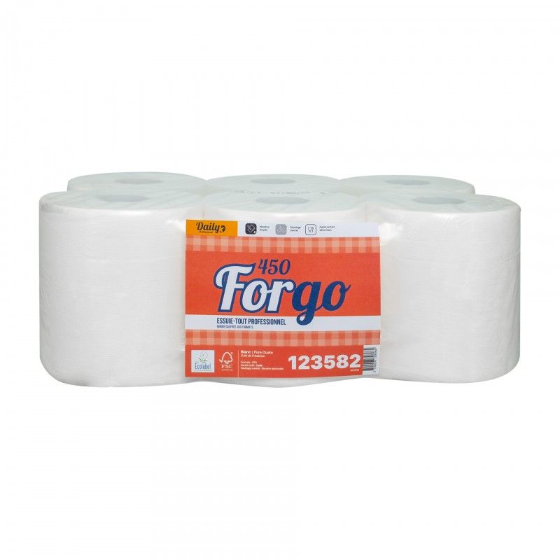 FORGO450 Essuie-tout 450fts PO 2plis gaufré blanc Ecolabel - Ct 6 rlx FORGO450 Essuie-tout 450fts PO 2plis gaufré blanc Ecolabel - Ct 6 rlx