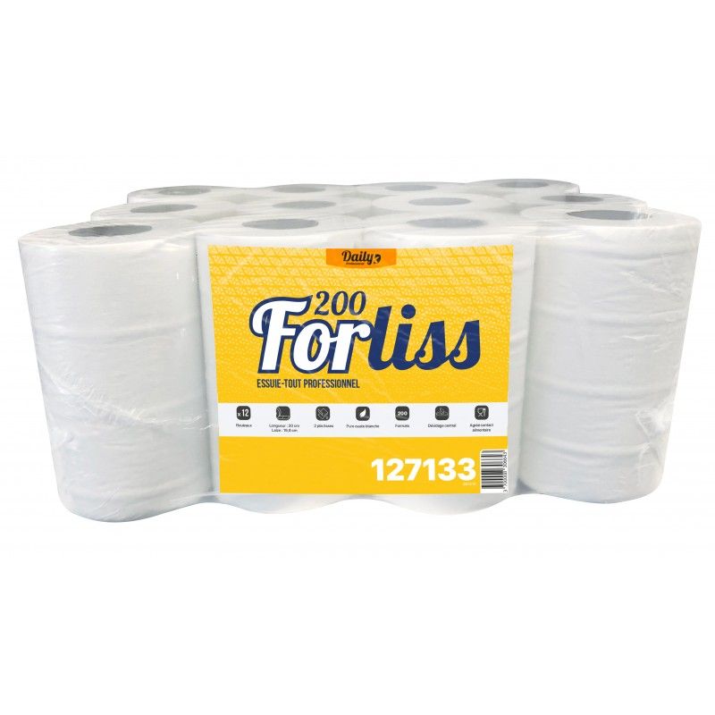 FORLISS 200 Essuie-tout 200 fts lisse p. ouate blanc - 12 rlx FORLISS 200 Essuie-tout 200 fts lisse p. ouate blanc - 12 rlx
