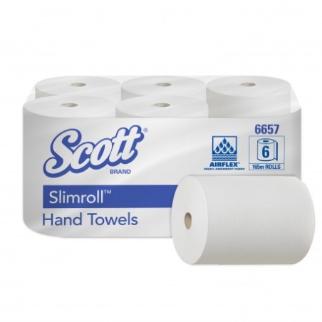 Essuie-mains 1 pli blanc 165m SCOTT SLIMROLL ECOLABEL - Colis 6 rlx
