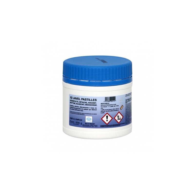 Javel en pastilles chlorées - Boîte de 150 (500g) Javel en pastilles chlorées - Boîte de 150 (500g)