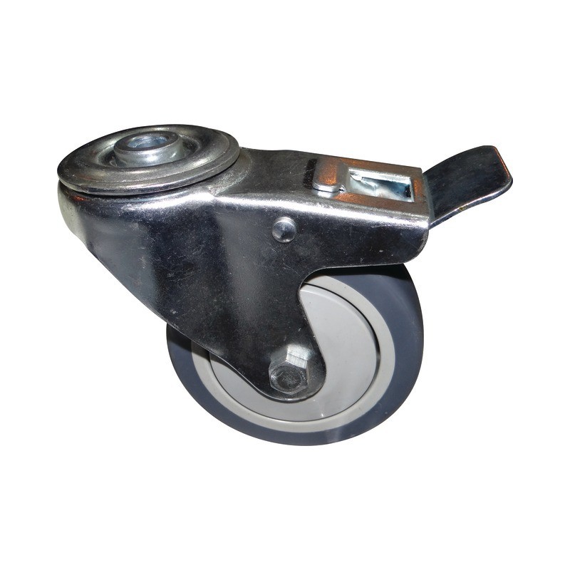 ROUE PIVOTANTE A ŒIL A FREIN 100X32 MM CAOUTCHOUC GRIS AVEC PAREFILS