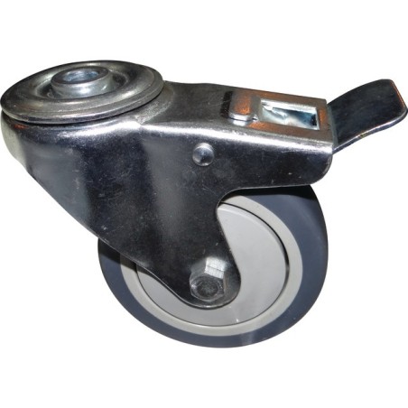 ROUE PIVOTANTE A ŒIL A FREIN 100X32 MM CAOUTCHOUC GRIS AVEC PAREFILS