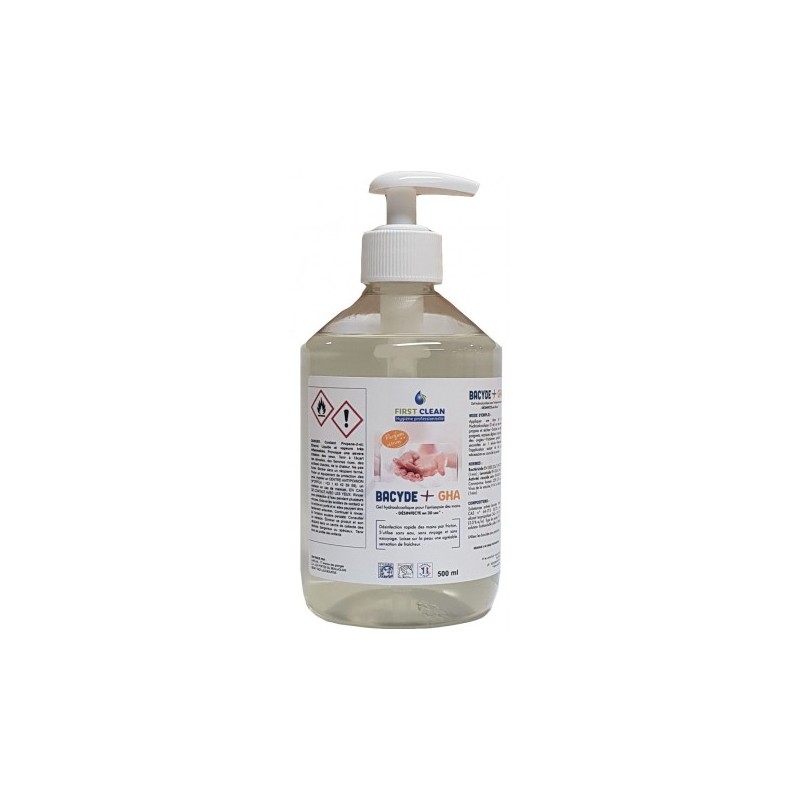 Gel hydroalcoolique BACYDE + GHA - Parfum citron - Flacon pompe 500 ml Gel hydroalcoolique BACYDE + GHA - Parfum citron - Flacon pompe 500 ml