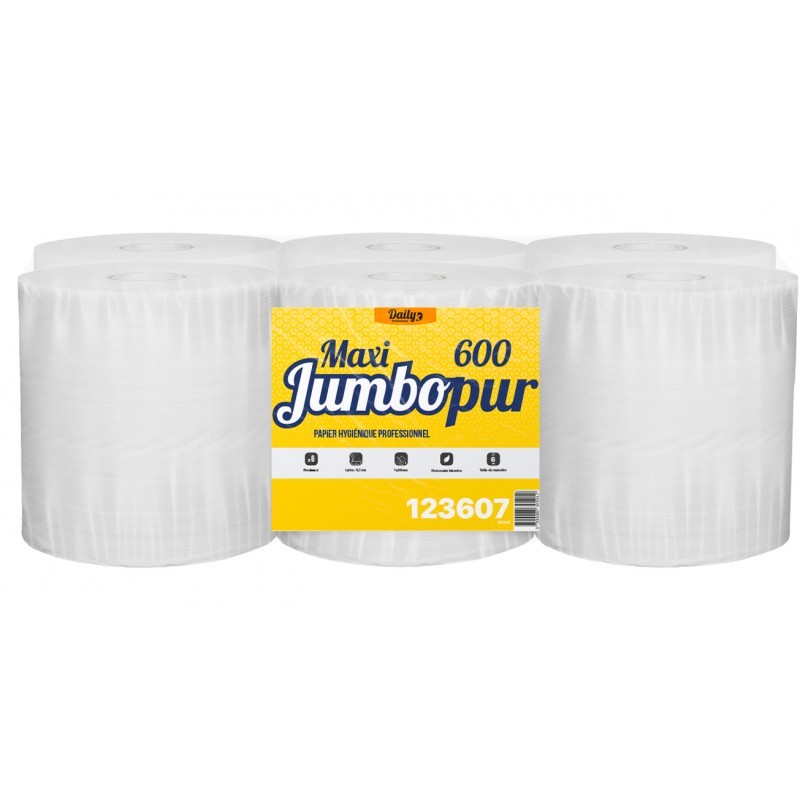 MAXI JUMBOPUR 600 PH lisse 1 pli p. ouate blanc 600m - 6 rlx MAXI JUMBOPUR 600 PH lisse 1 pli p. ouate blanc 600m - 6 rlx